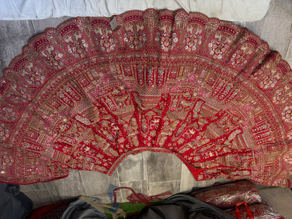Elegant Red peacock Bridal Lehenga