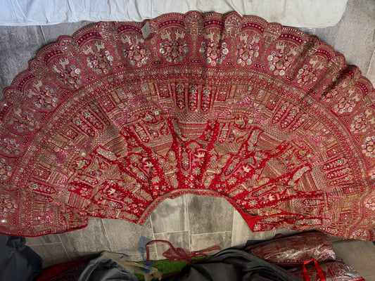 Elegant Red peacock Bridal Lehenga