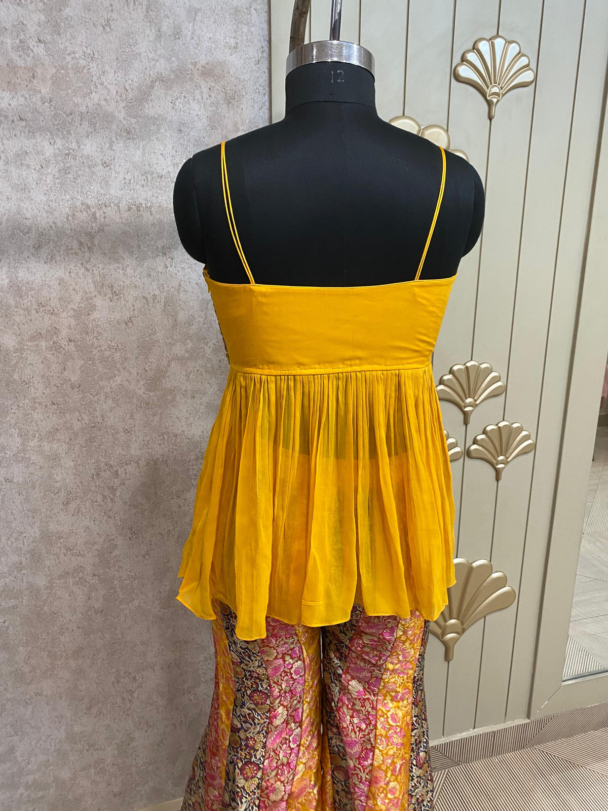 Yellow Long Sharara Suit Dress Material