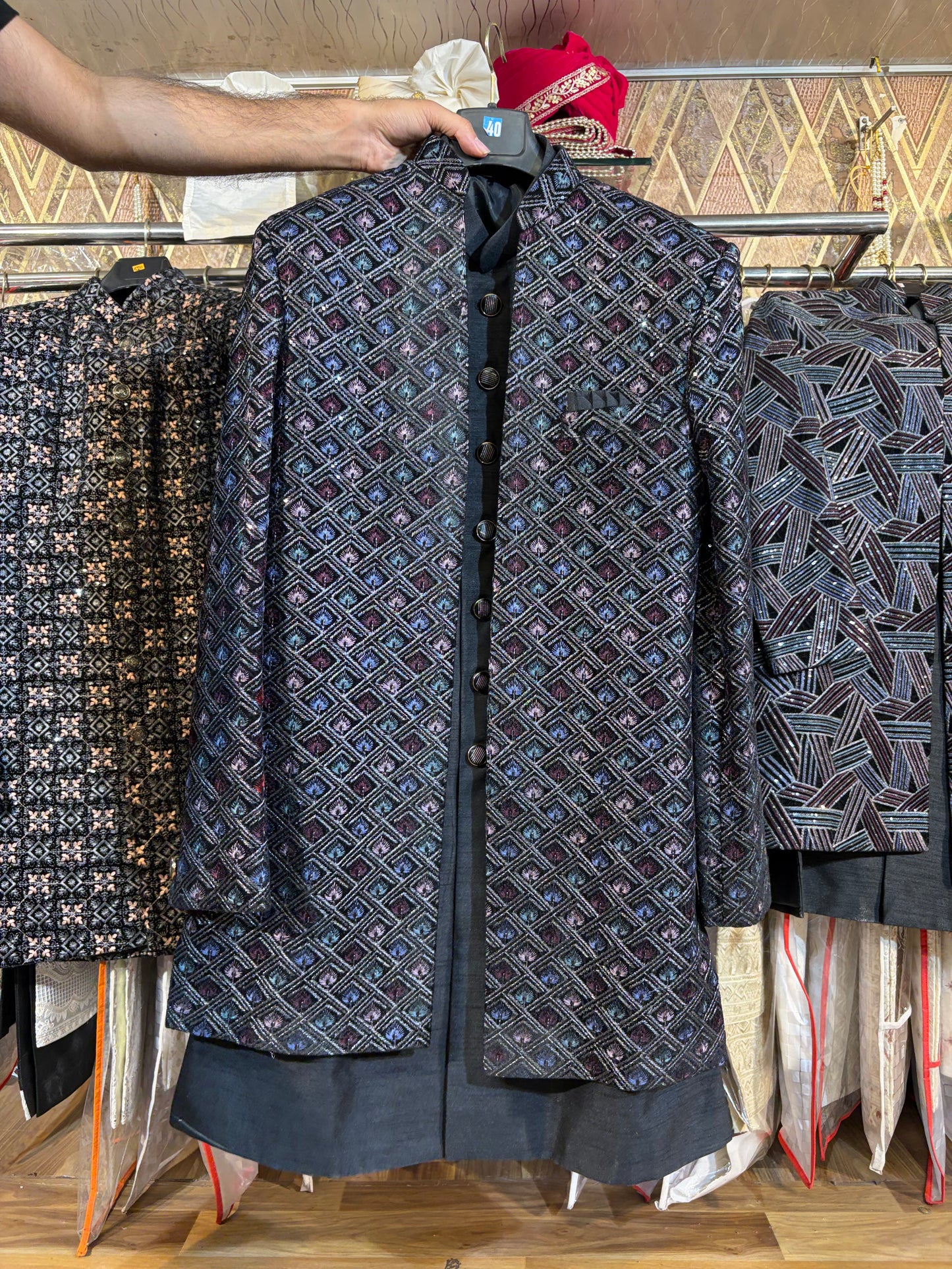 Blue Black Jodhpuri indo western blazer kurta Sherwani