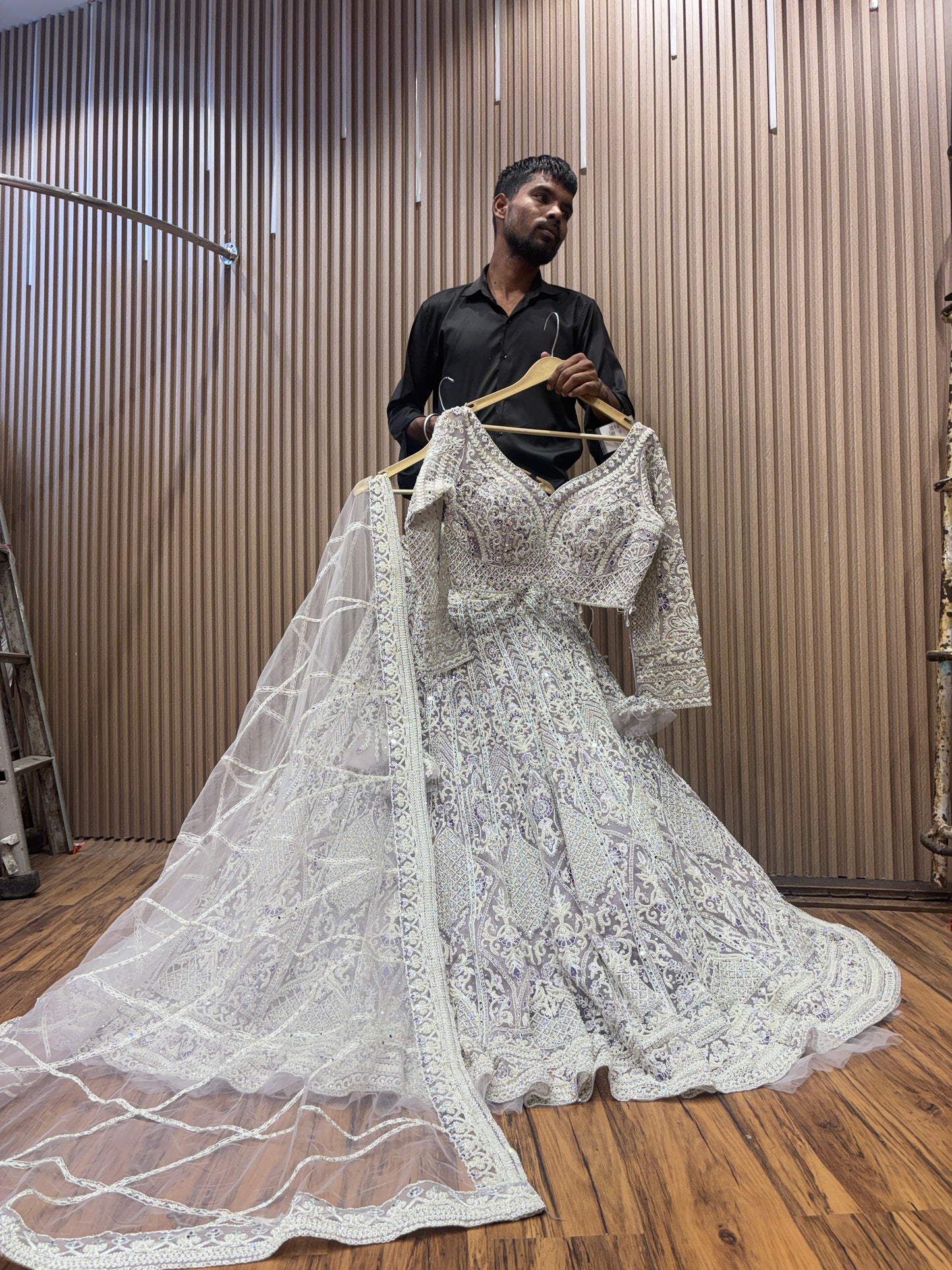 Majestic white crop top Lehenga