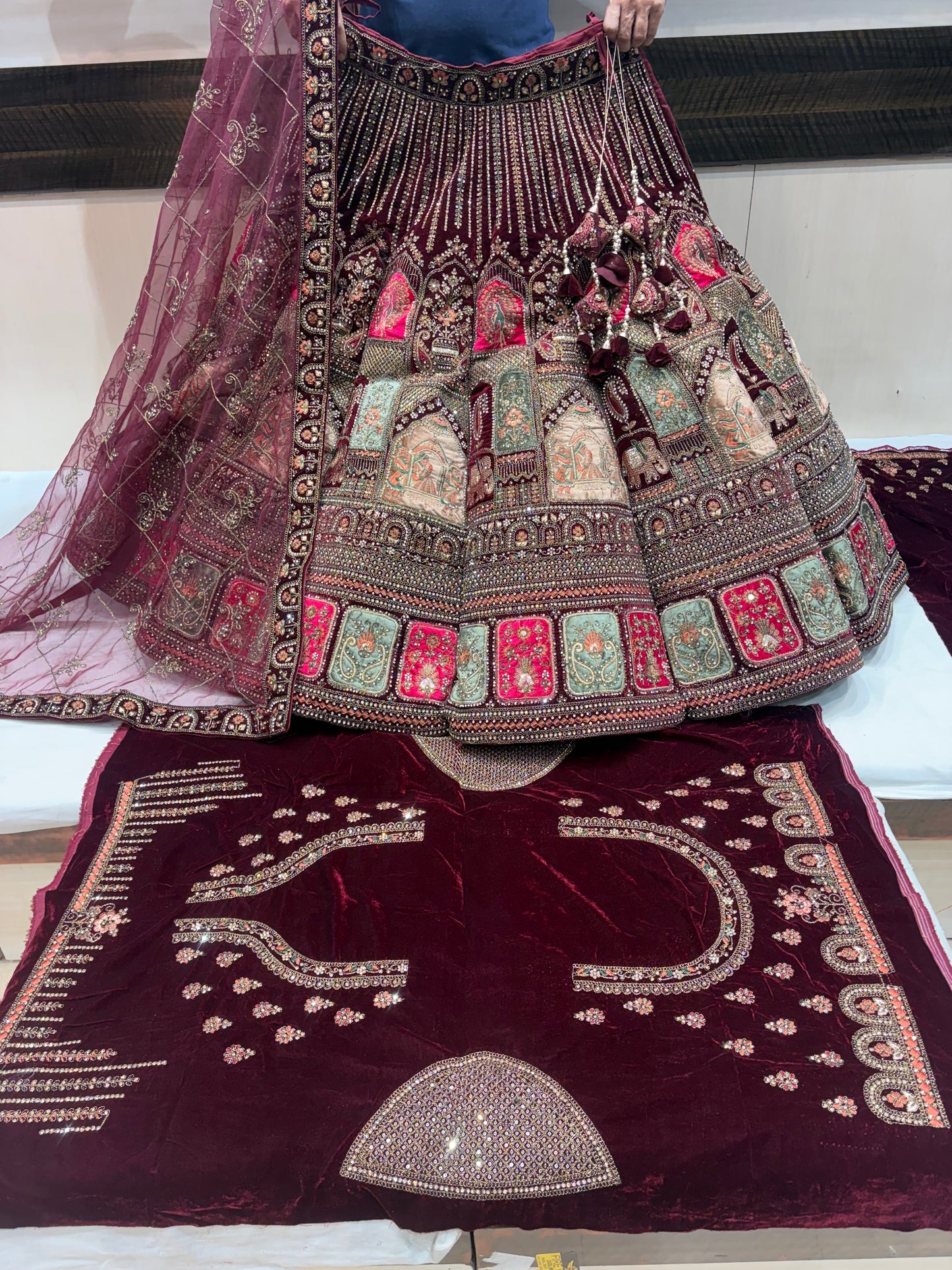Beautiful Maroon Doli Barat Ball bridal Lehenga