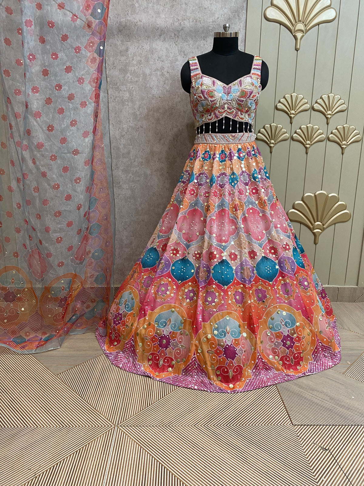 Pink Color PDP crop top lehenga