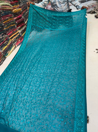 Designer sky blue saree