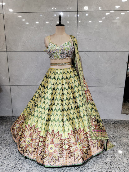 Green yellow orange pdp crop top Lehenga