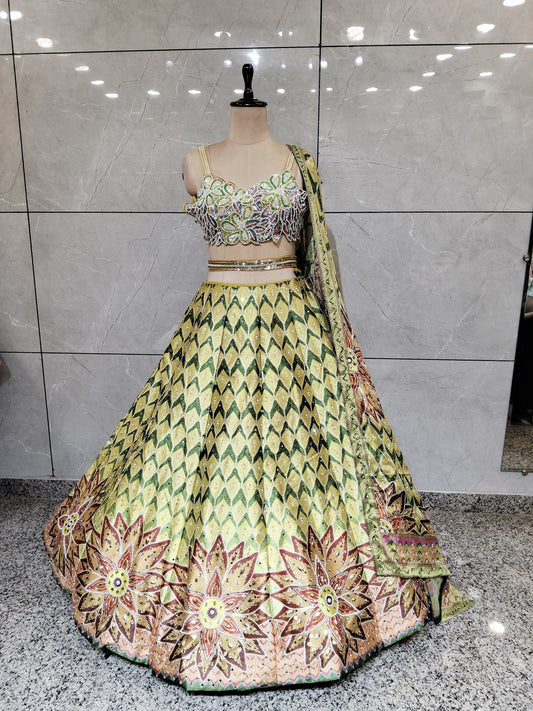 Green yellow orange pdp crop top Lehenga