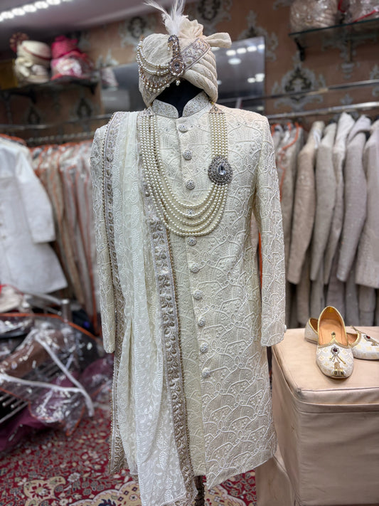 Golden white sherwani