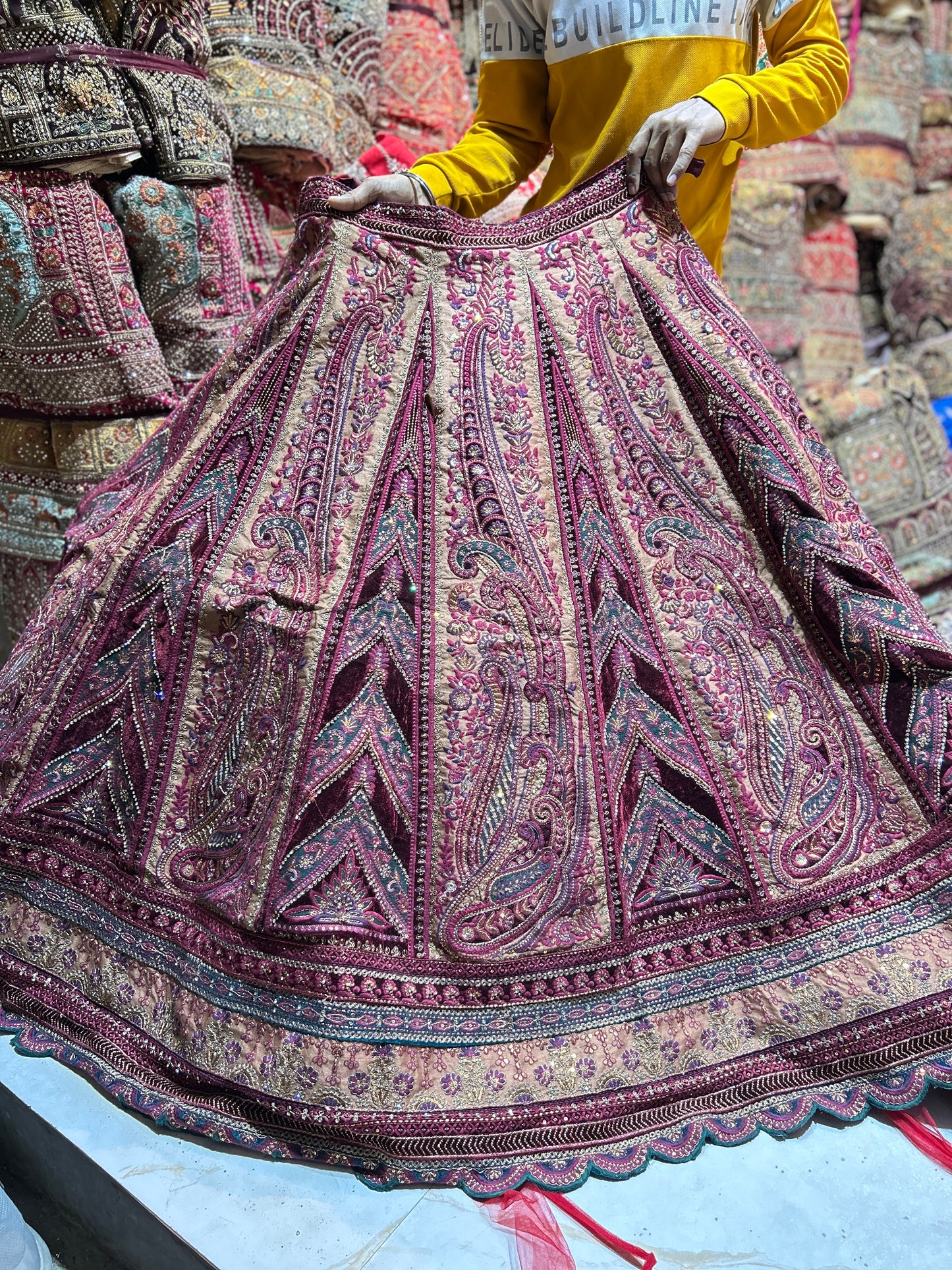 Heavy maroon Rajwada marwadi bridal lehenga