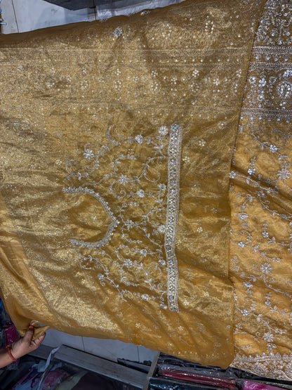 Embellished yellow haldi mehendi saree
