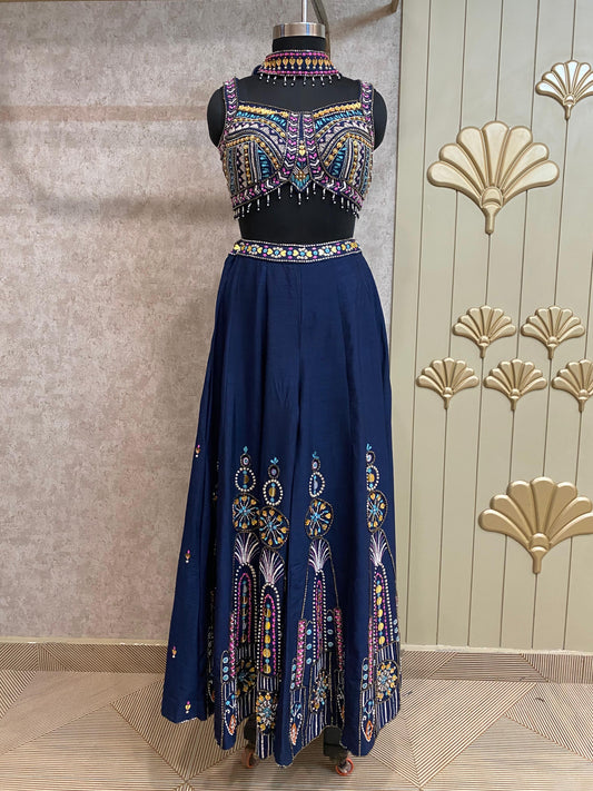 Blue Long Sharara Suit Dress Material