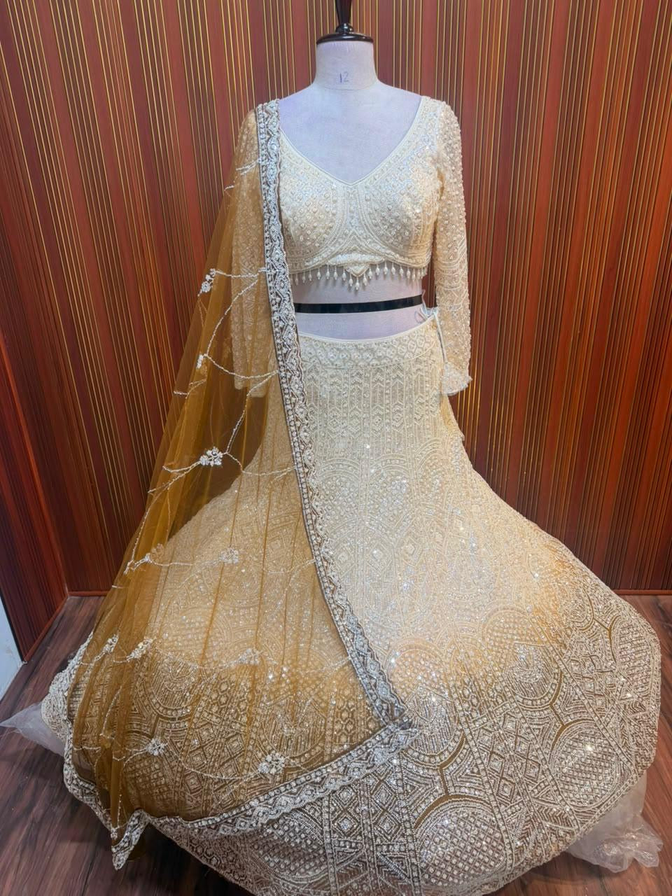 White & blue crop top Lehenga