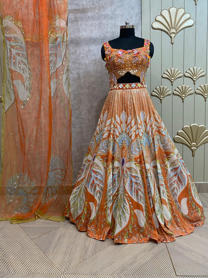 Peach crop top lehenga