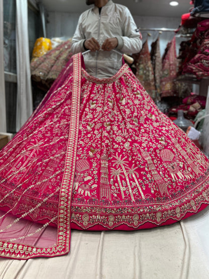 Latest Designer red rani pink bridal huge flare lehenga