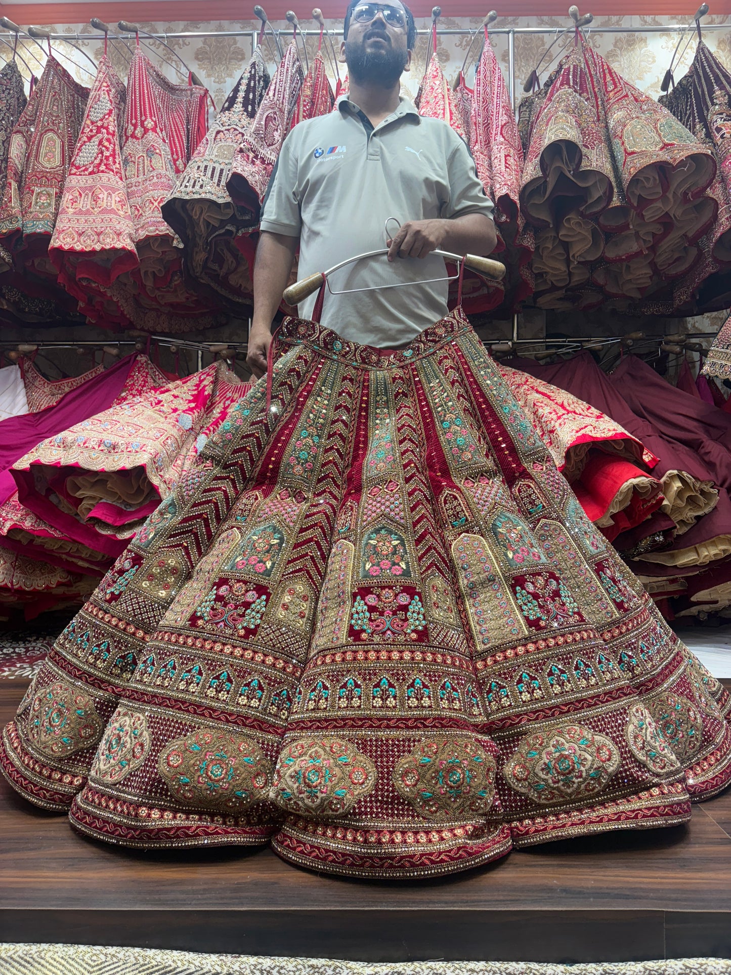 Heavy maroon peacock ball bridal Lehenga
