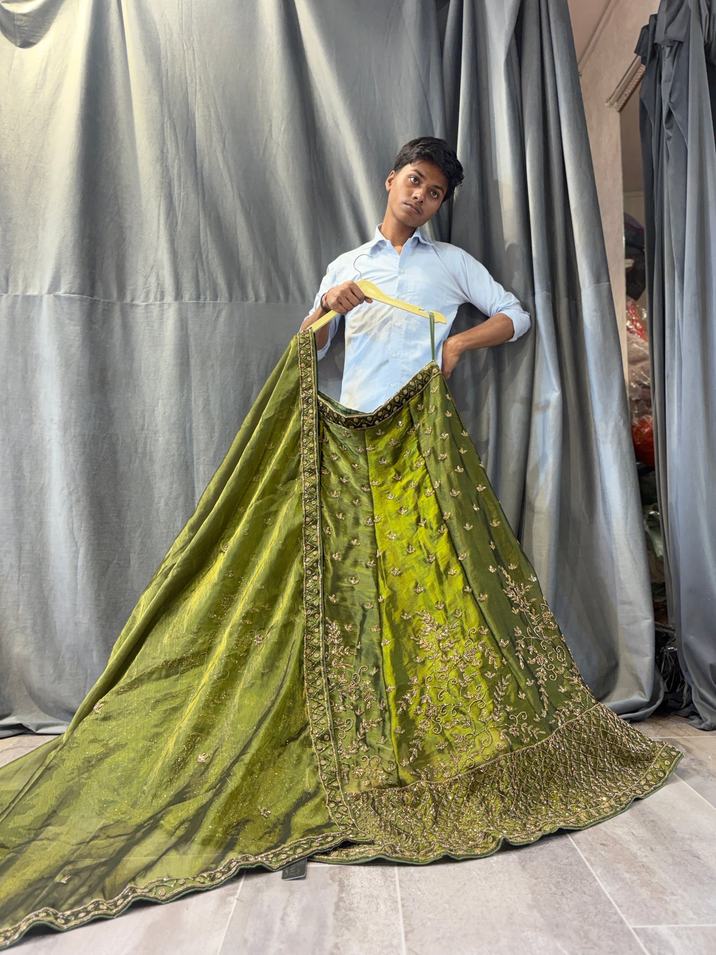 Magnificent Mehendi green Lehenga