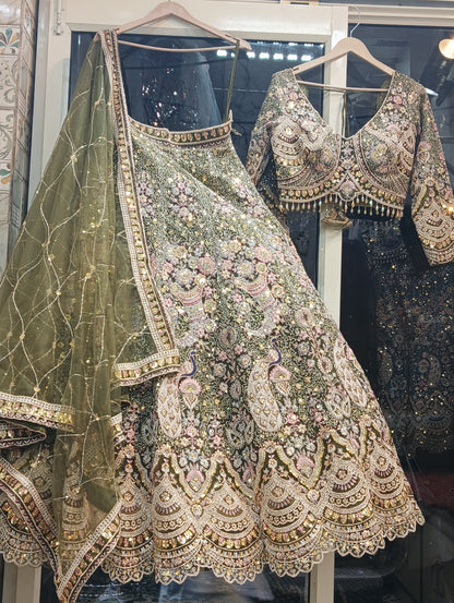 Glamorous purple peacock crop top lehenga