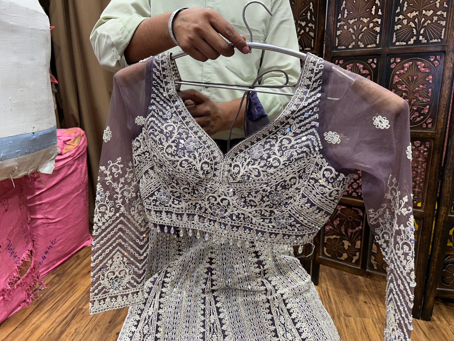 Attractive grey crop top Lehenga