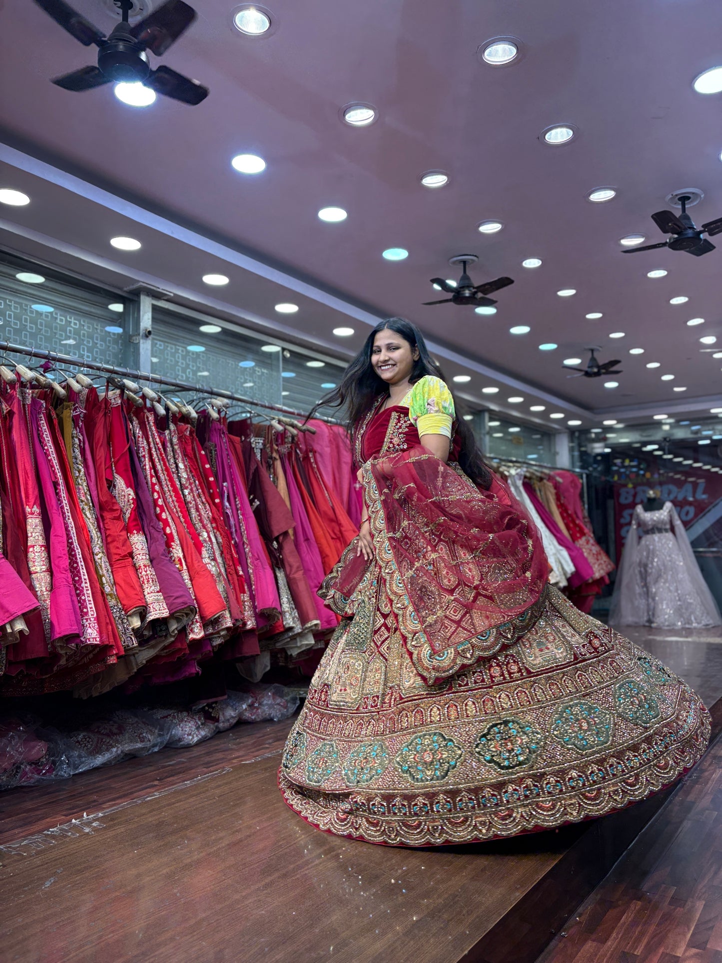 Attractive maroon bridal Lehenga happy customer
