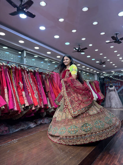 Attractive maroon bridal Lehenga happy customer