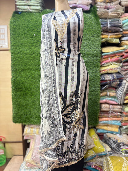 Beautiful white black unstitched salwar suit dress material(free size)