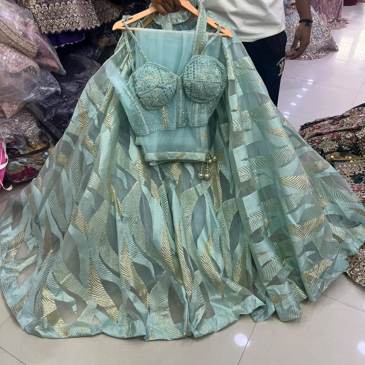 Green Crop Top Lehenga