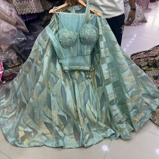Green Crop Top Lehenga