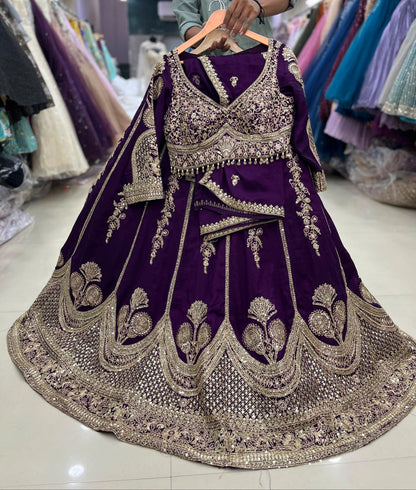 Purple green orange white crop top Lehenga