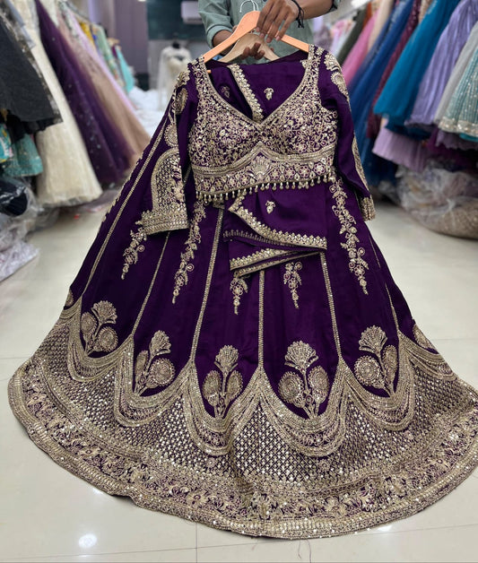 Purple green orange white crop top Lehenga