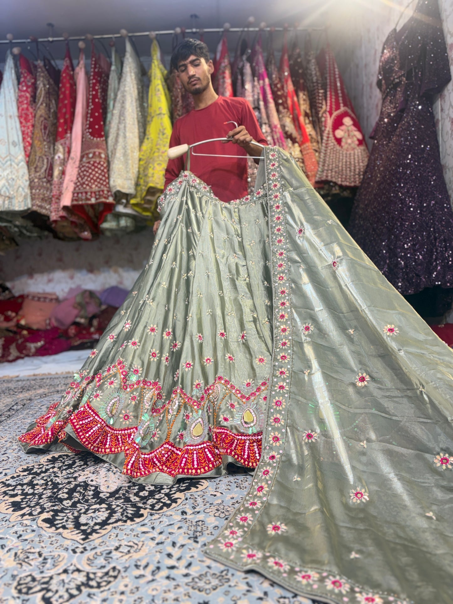 Increíble lehenga verde