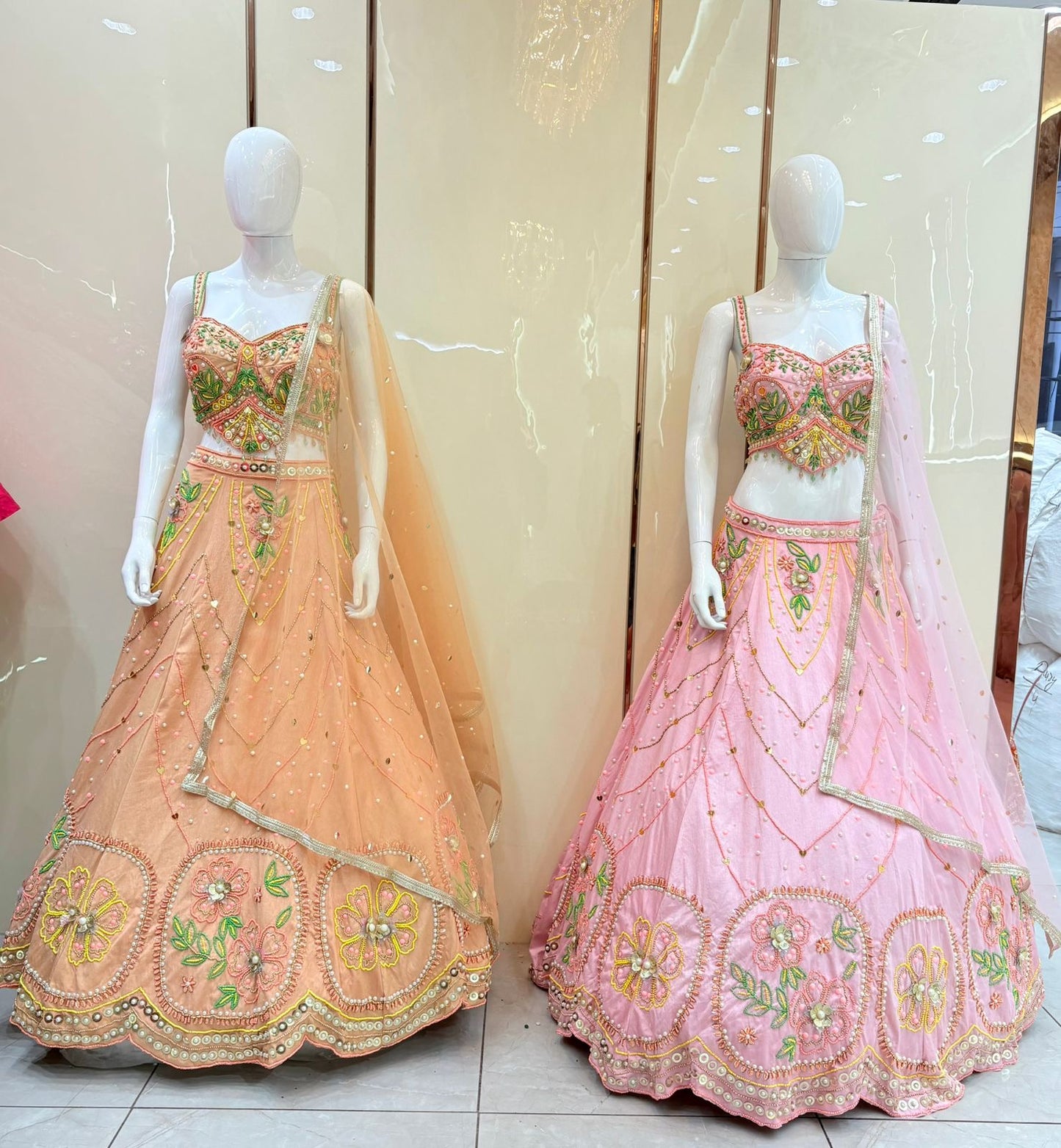 Peach Pink Crop top Lehenga