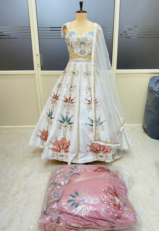 white pink PDP crop top Lehenga