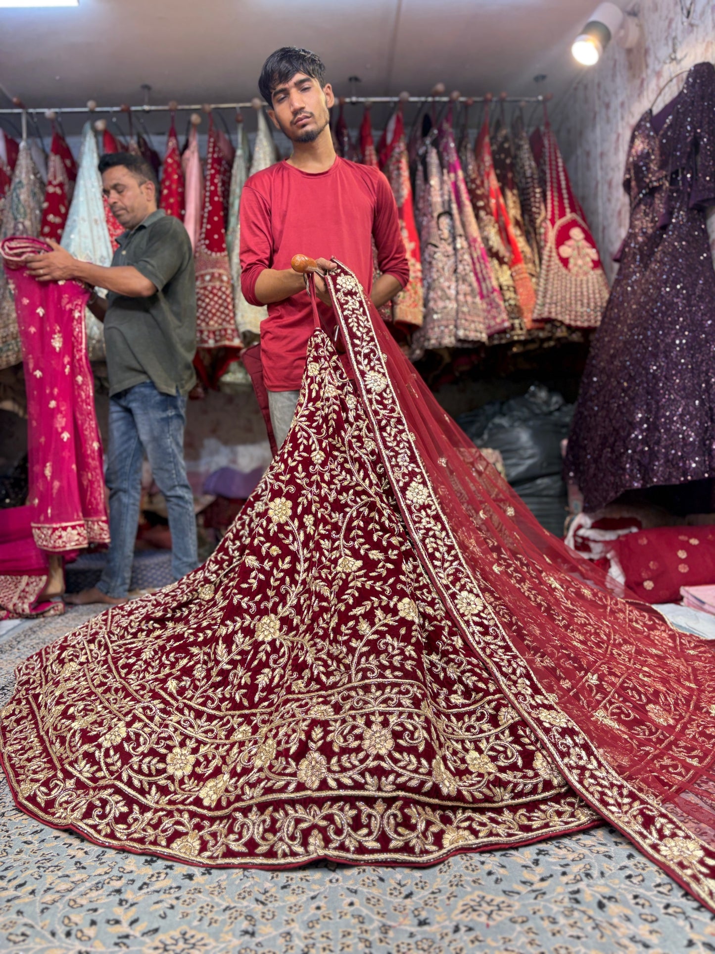 Pretty maroon bridal Lehenga handwork zardozi dabka