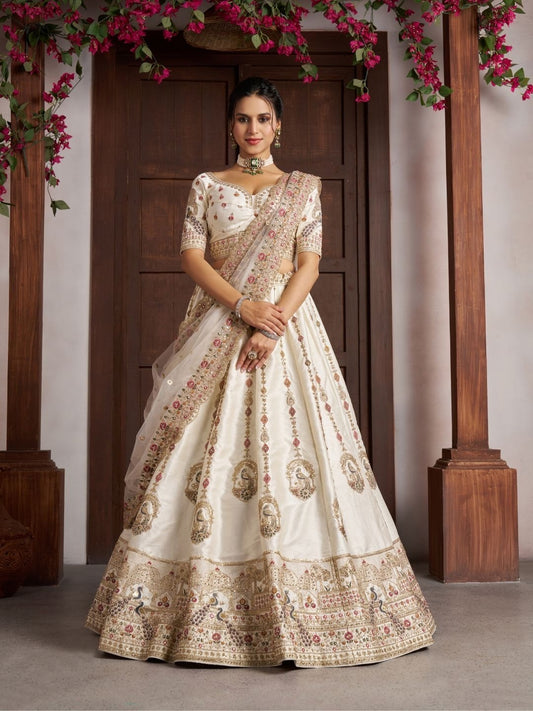 White Peacock Crop Top Lehenga