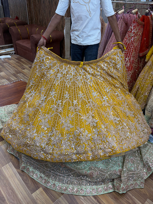 Yellow Haldi Mehendi Crop Top Lehenga