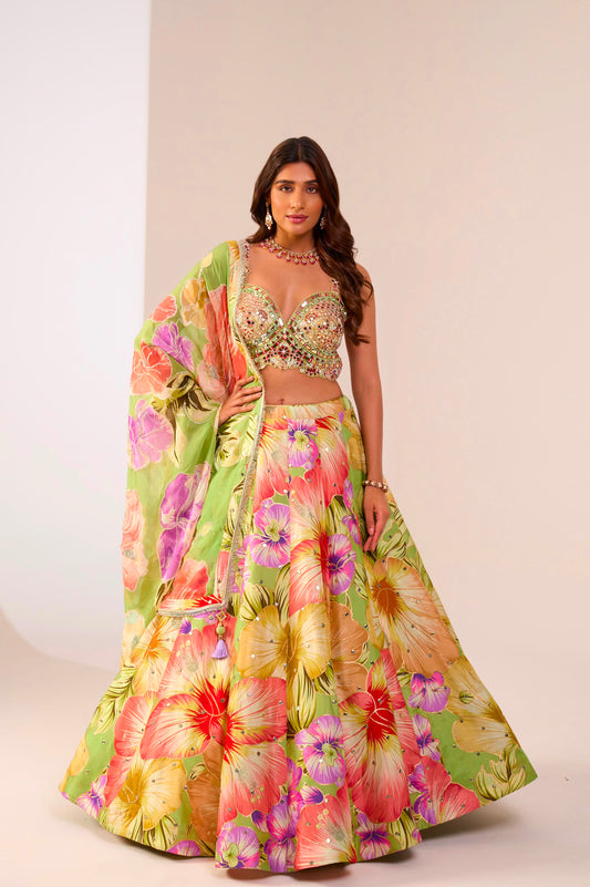 Yellow Green Multicolour Crop Top Lehenga (Happy Customer)