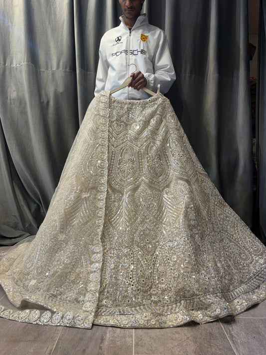 Good looking Cream Beige golden Crop Top  Lehenga