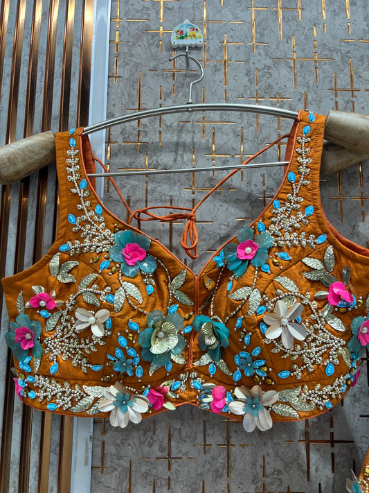 Rust Orange Crop Top Lehenga