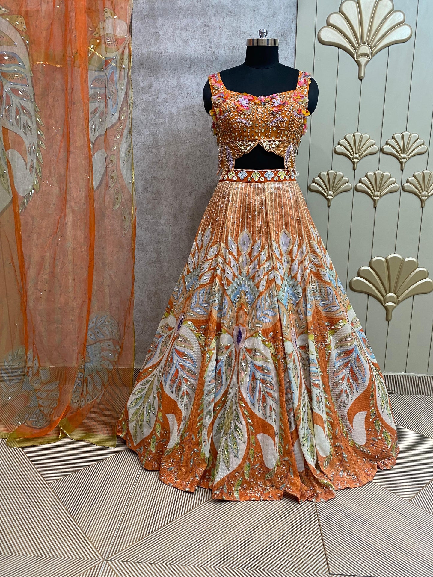 Peach crop top lehenga