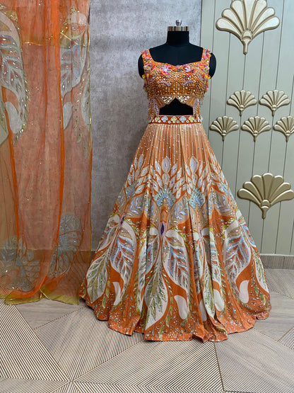 Peach crop top lehenga
