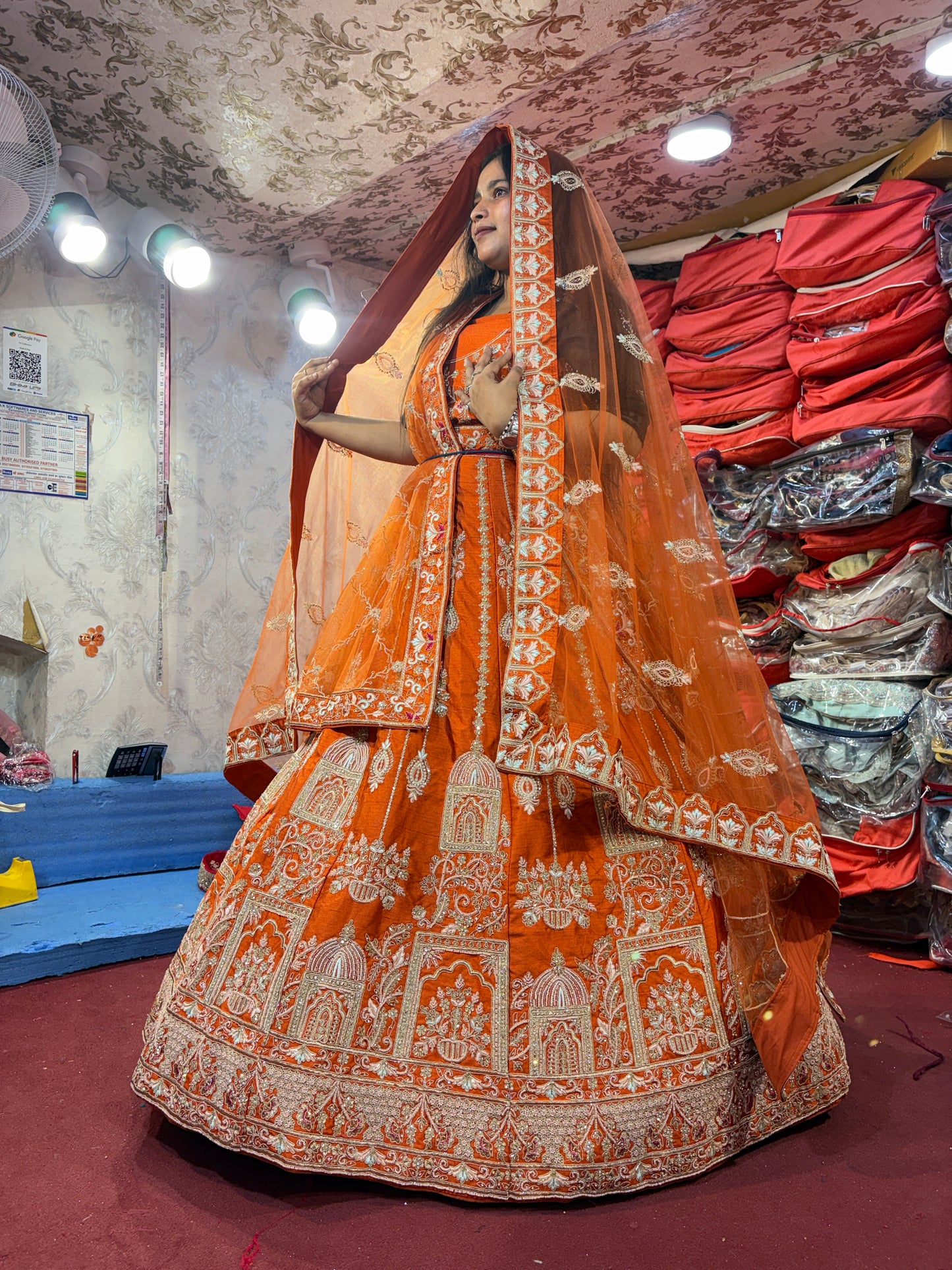 Lovely orange handwork peacock bridal Lehenga
