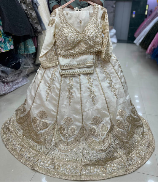 Purple green orange white crop top Lehenga