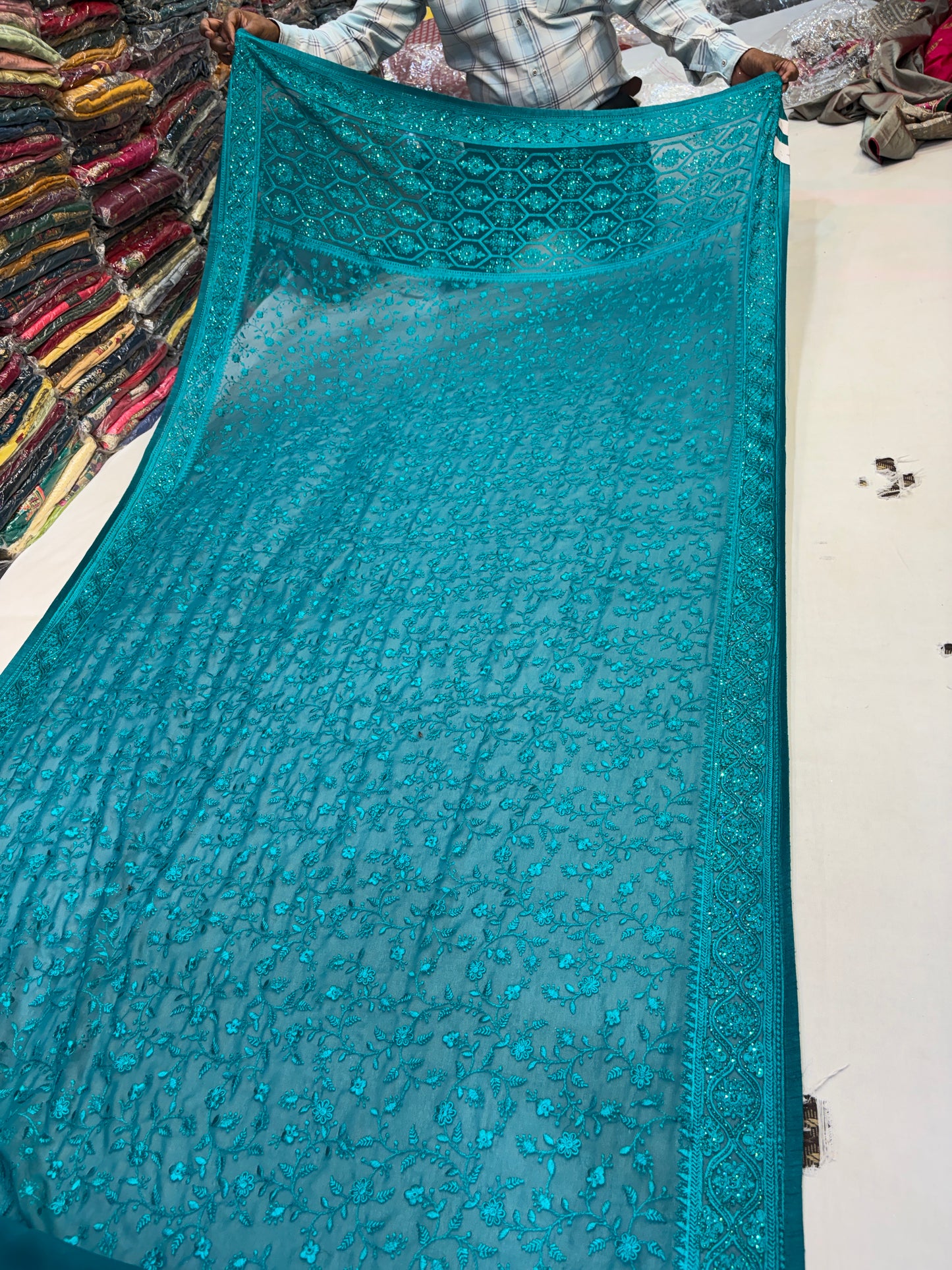Designer sky blue saree