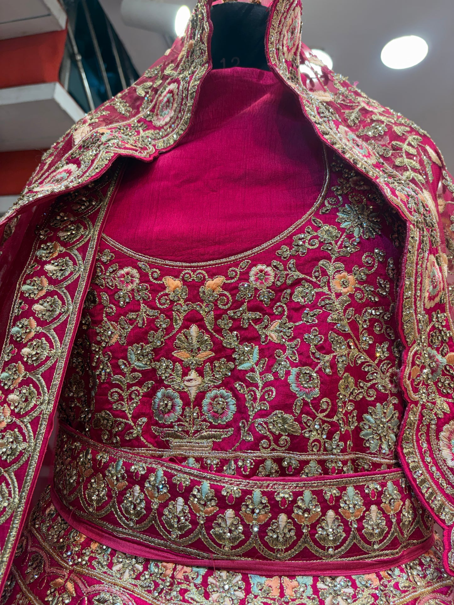 Designer rani pink double dupatta bridal Lehenga Delhi Chandni Chowk