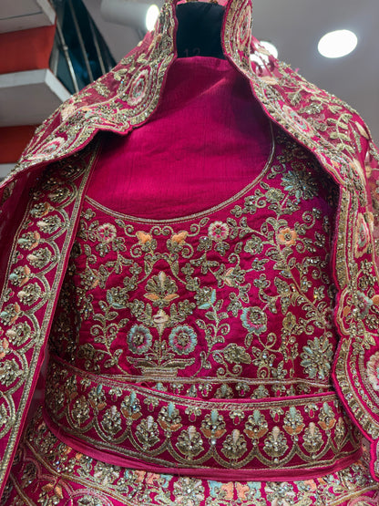 Designer rani pink double dupatta bridal Lehenga Delhi Chandni Chowk