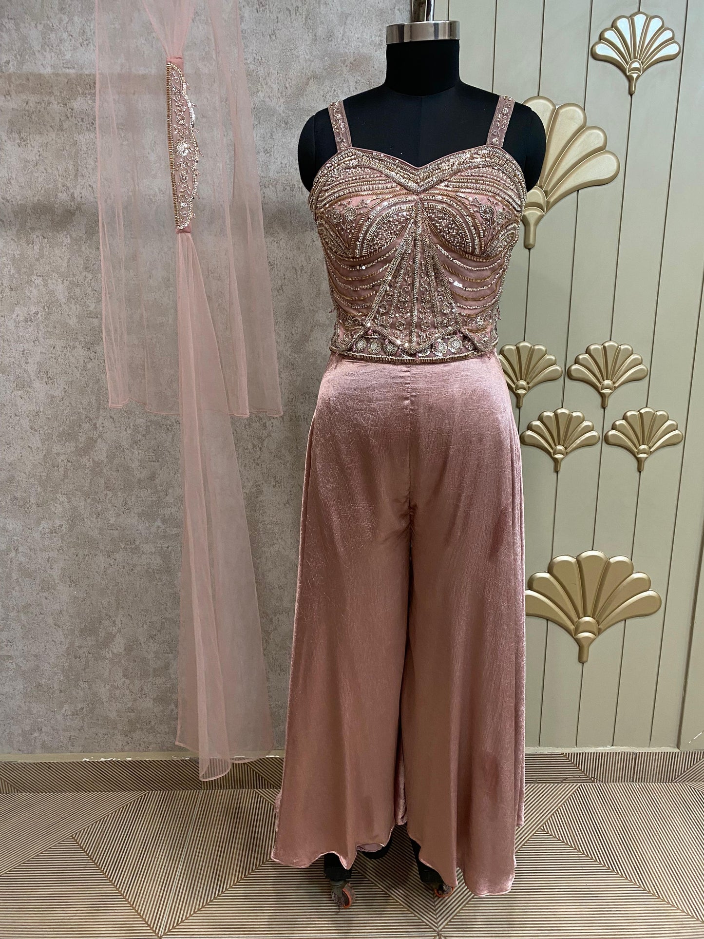 Golden Long Sharara Suit Dress Material