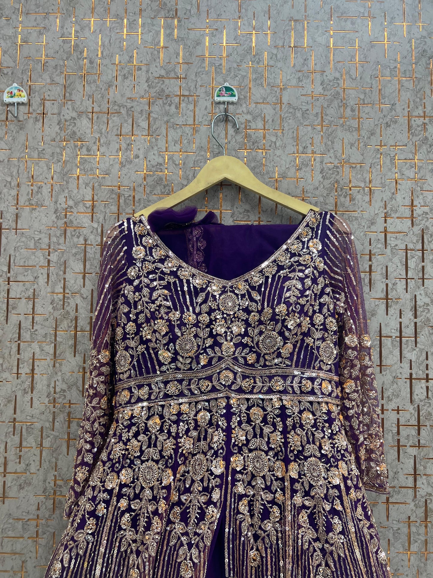 Purple Long Farshi Garara Peplum Long Dress Lehenga