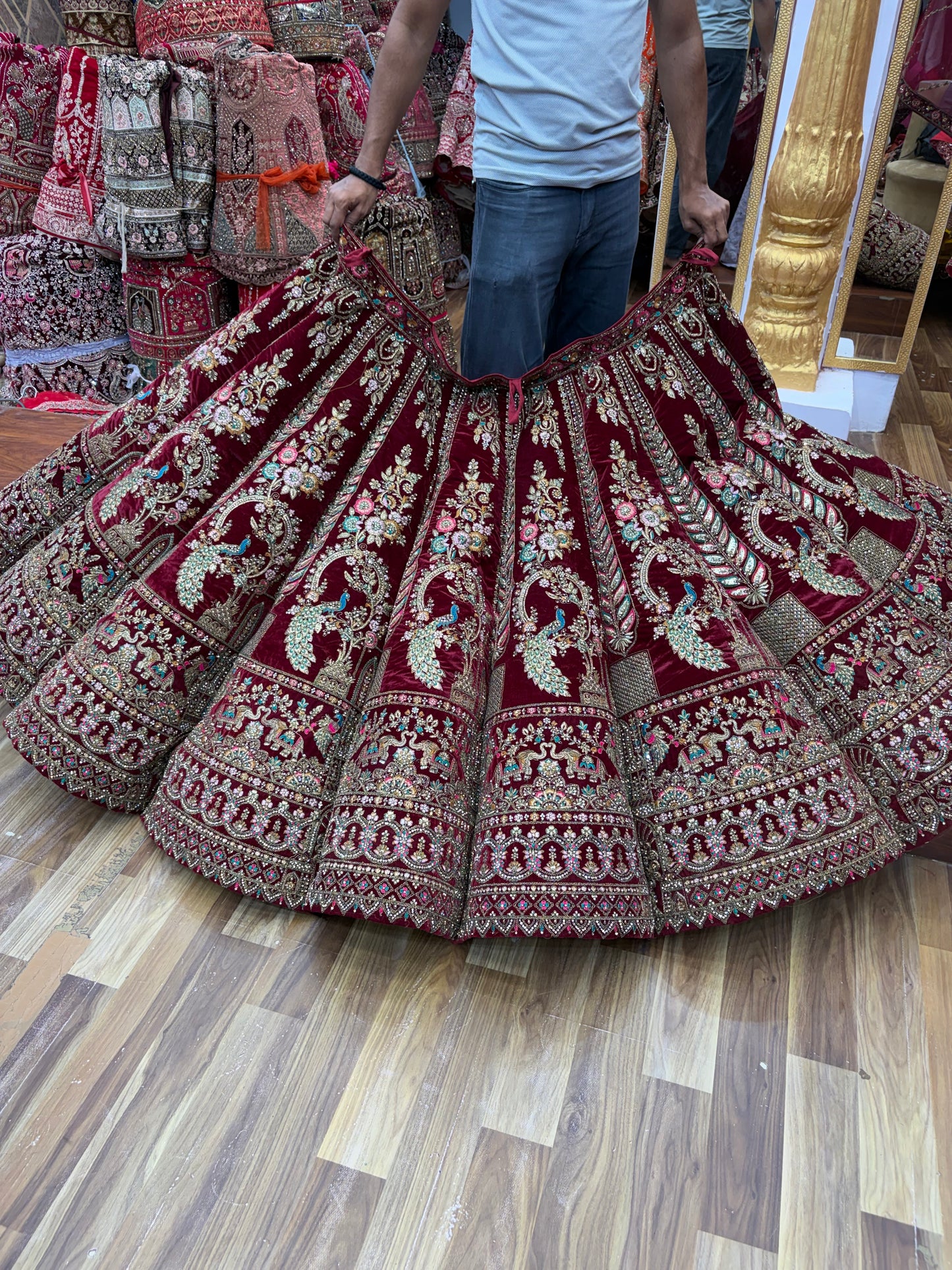 Maroon peacock Ball Bridal Lehenga