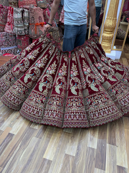 Maroon peacock Ball Bridal Lehenga