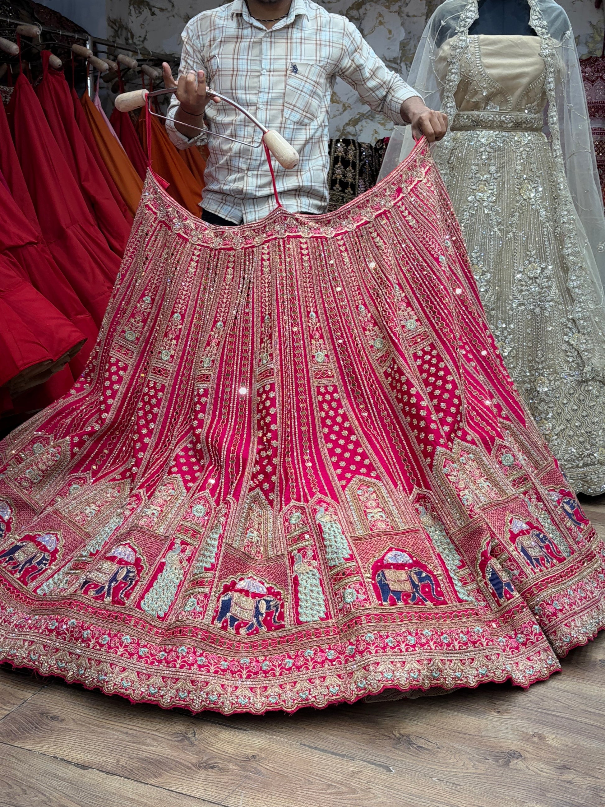 Rani pink peacock handwork Bridal Lehenga - Shopping World