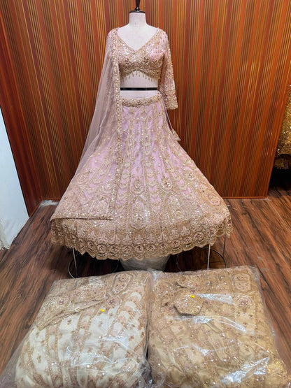 Golden pink white Crop top Lehenga
